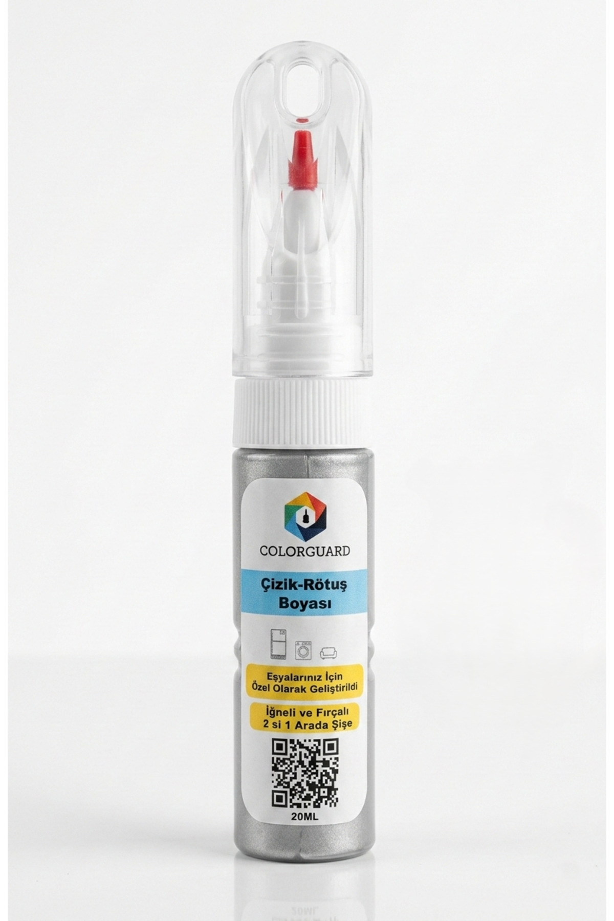 2-in-1 Custom Design Bottle Retouch Paint with Metallic Silver Grey Metal and Furniture Needles and Brushes