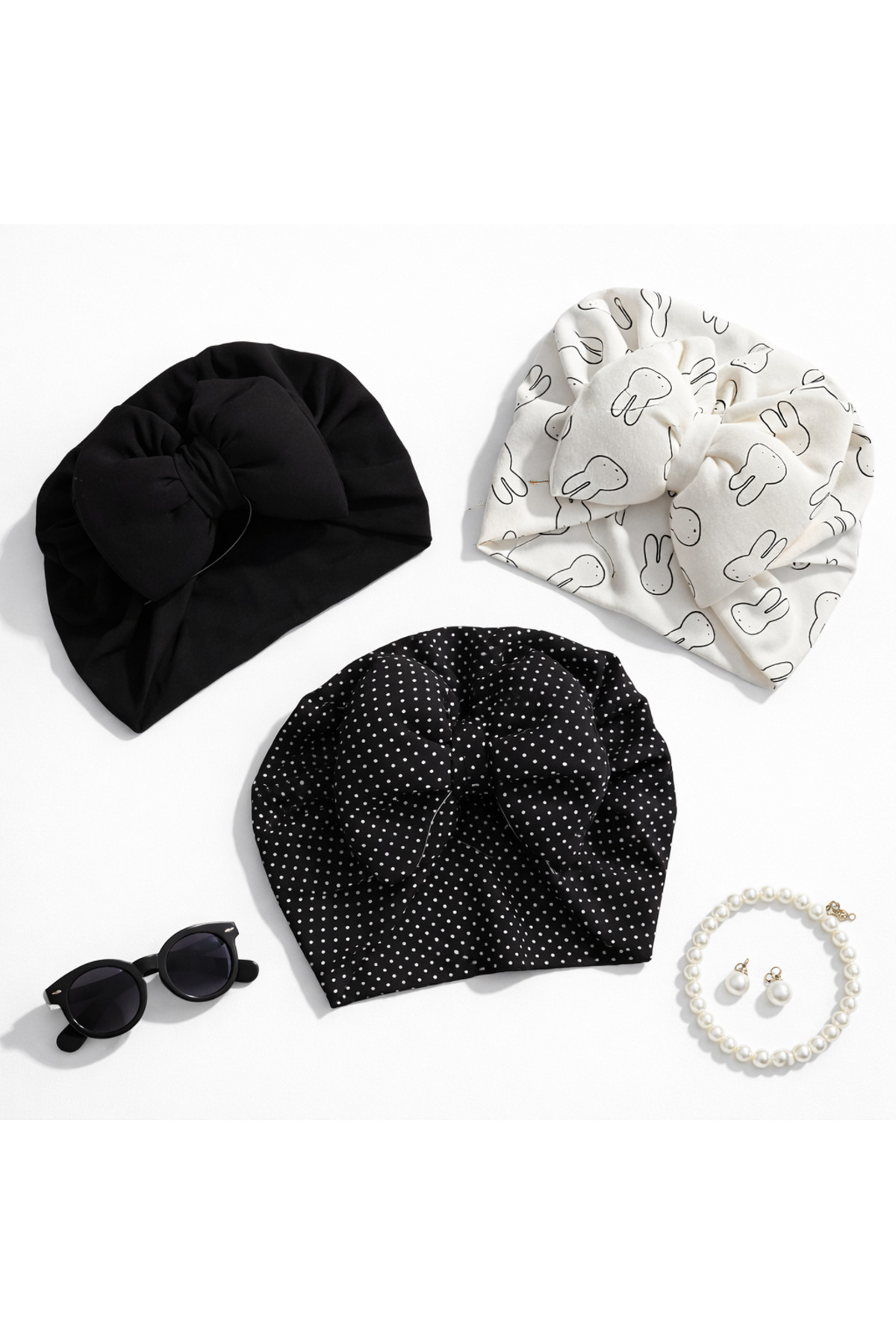 3-PIECE COMBED COMBED COTTON BABY GIRL BONNET SET