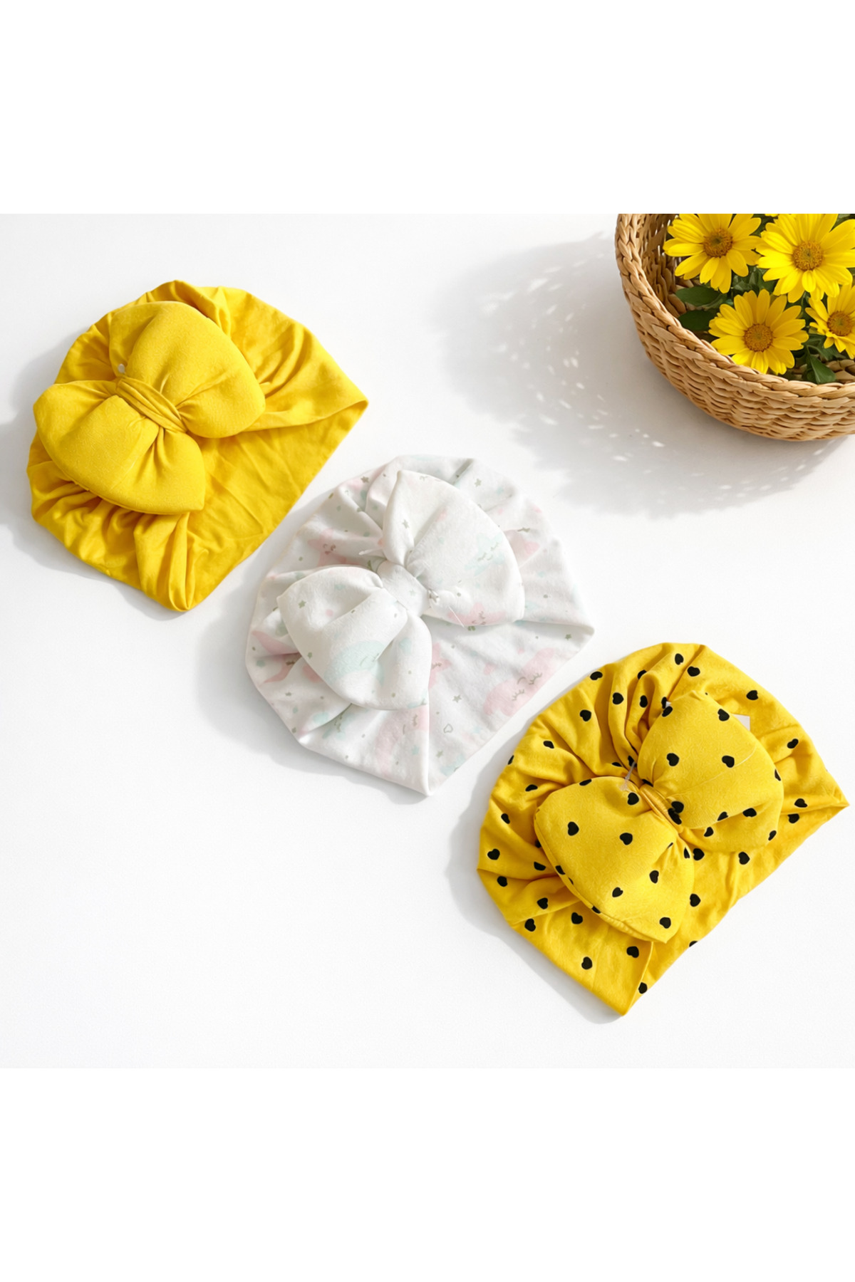 3-PIECE COMBED COMBED COTTON BABY GIRL BONNET SET