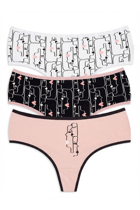 Soft Light Kadın Tanga Külot Öpücük Desenli Pamuklu Büyük Beden 3'lü Paket