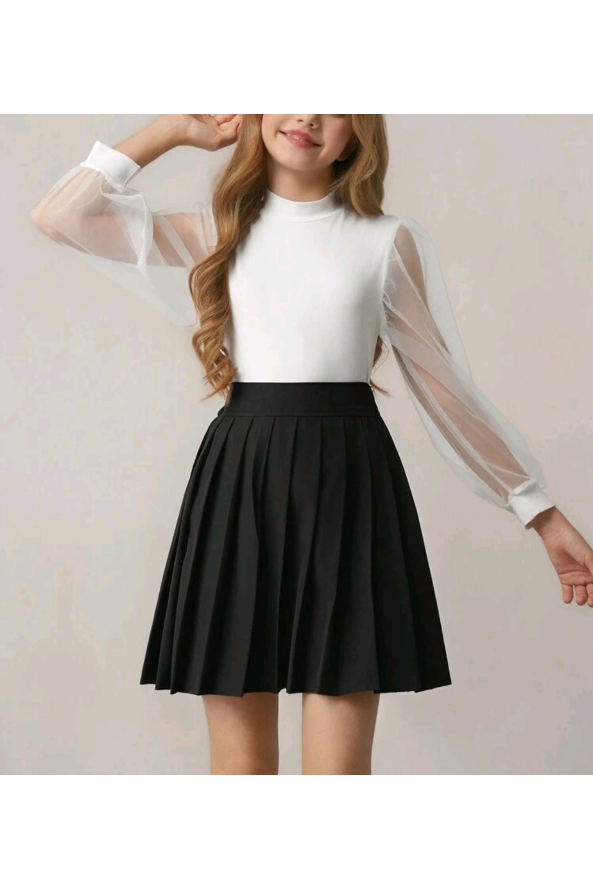 CARABO MODA  Kız çocuğu yüksek bel pileli etek - Görsel 3