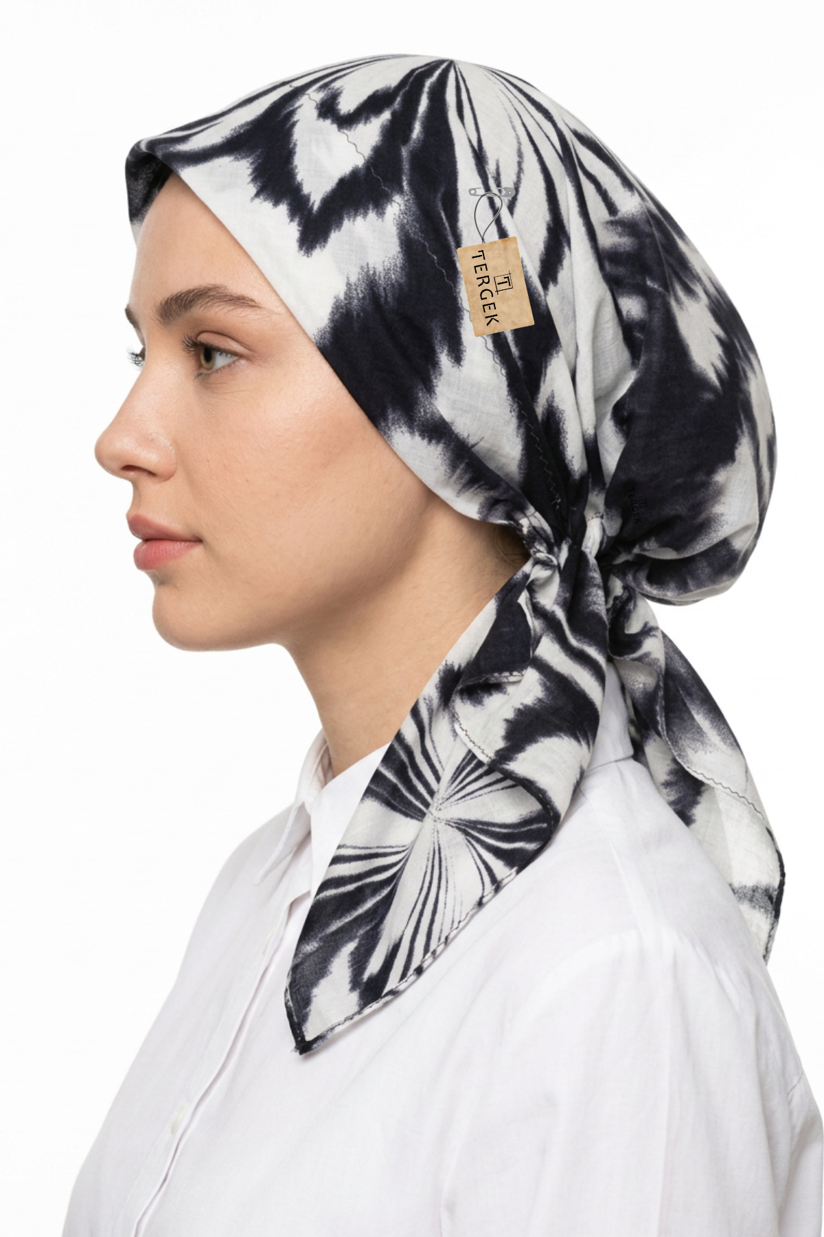 Elastic Bandana Anthracite White, Batik Patterned Practical Daily Sports Nurse Hospital Chemotherapy Bonnet