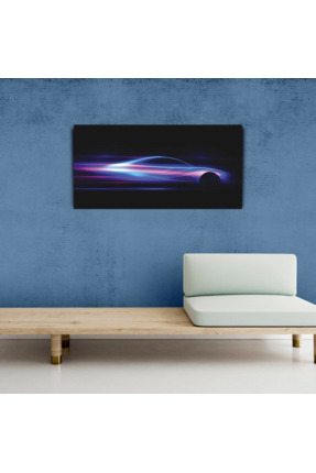 Energic Hızla Giden Spor Araba Silüeti , Arka Plan Siyah Kanvas Tablo (60X120)
