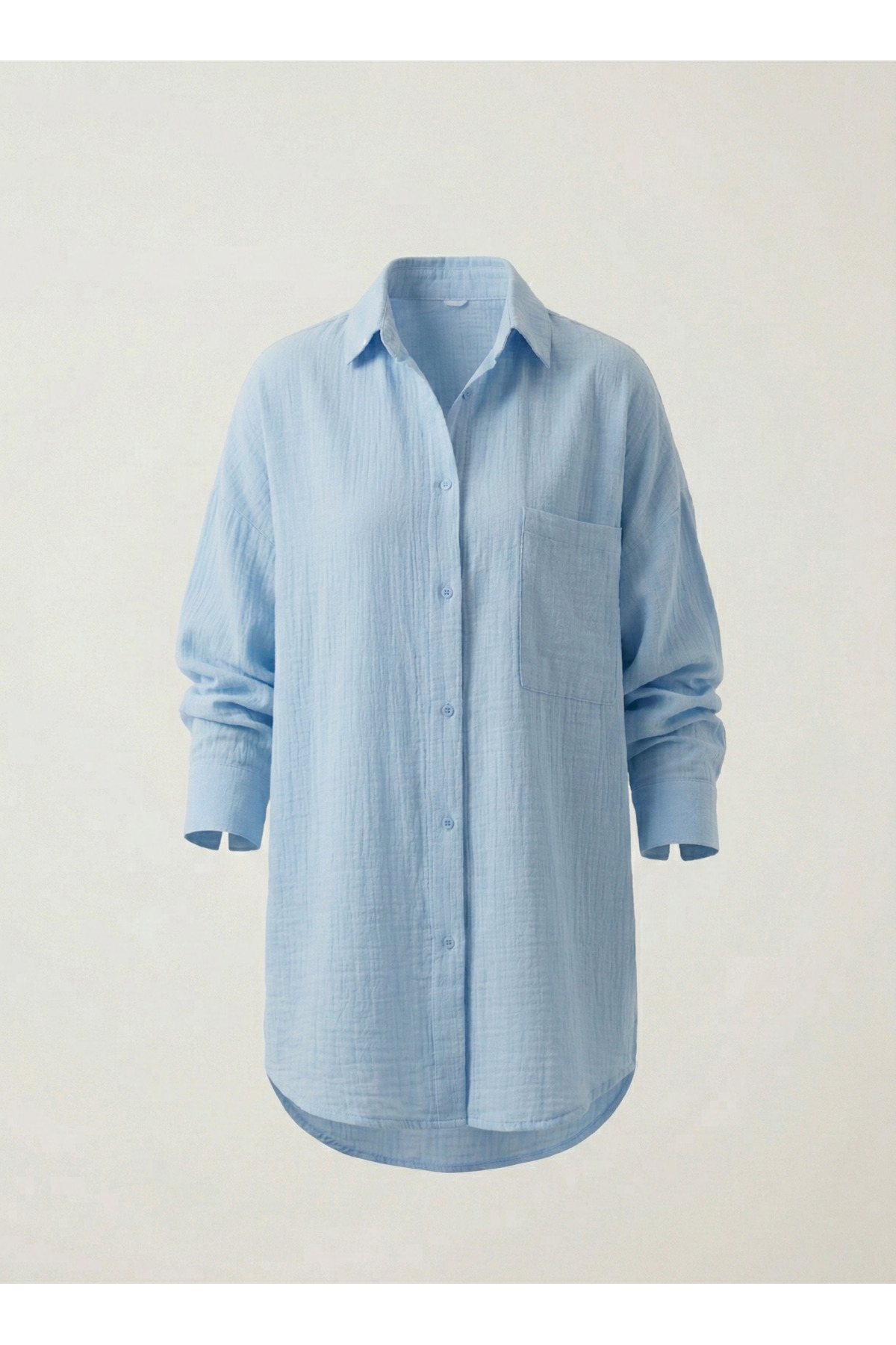Massilayda  Uzun Kollu Oversize Müslin Kumaş Gömlek - Görsel 3