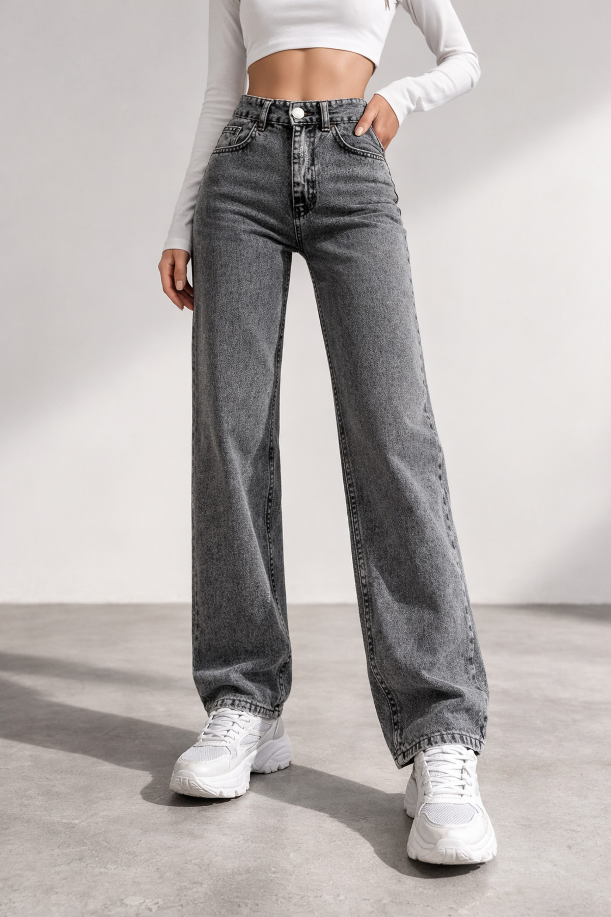 LİMABEL  Kadın Yüksek Bel Antrasit Jeans Füme Salaş Kot Pantolon