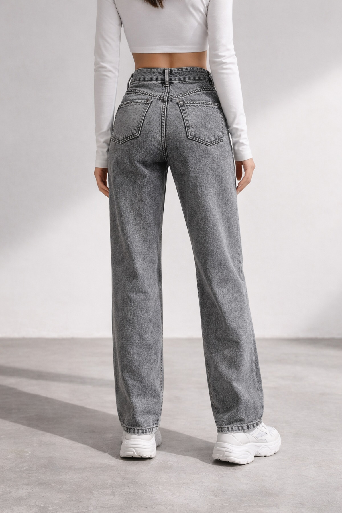 LİMABEL  Kadın Yüksek Bel Antrasit Jeans Füme Salaş Kot Pantolon - Görsel 2