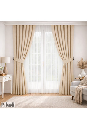 Pikeli ADA KANAT FON - 1/3 SIK PİLELİ - KADİFE DOKULU - TEK KANAT - BEJ RENK