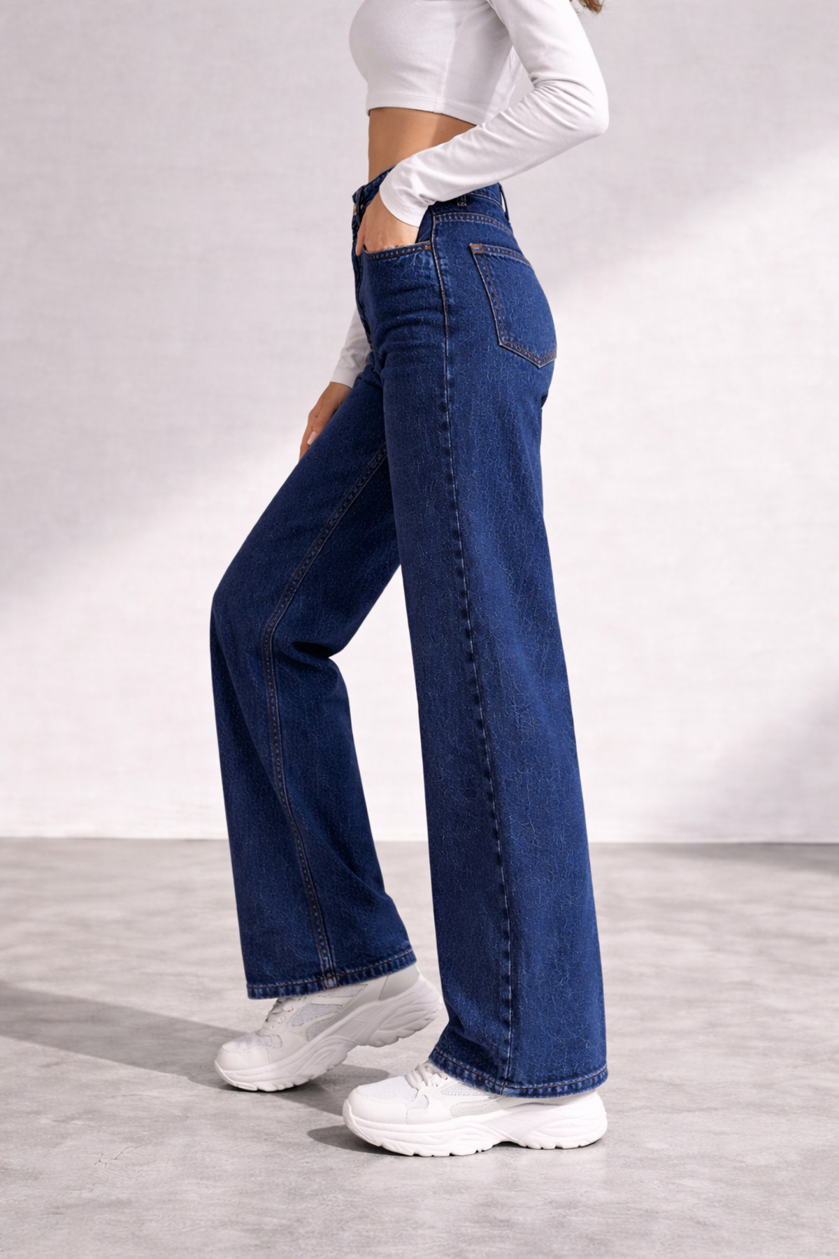 LİMABEL  Kadın Lacivet Jeans Yüksek Bel Salaş Kot Pantolon - Görsel 2