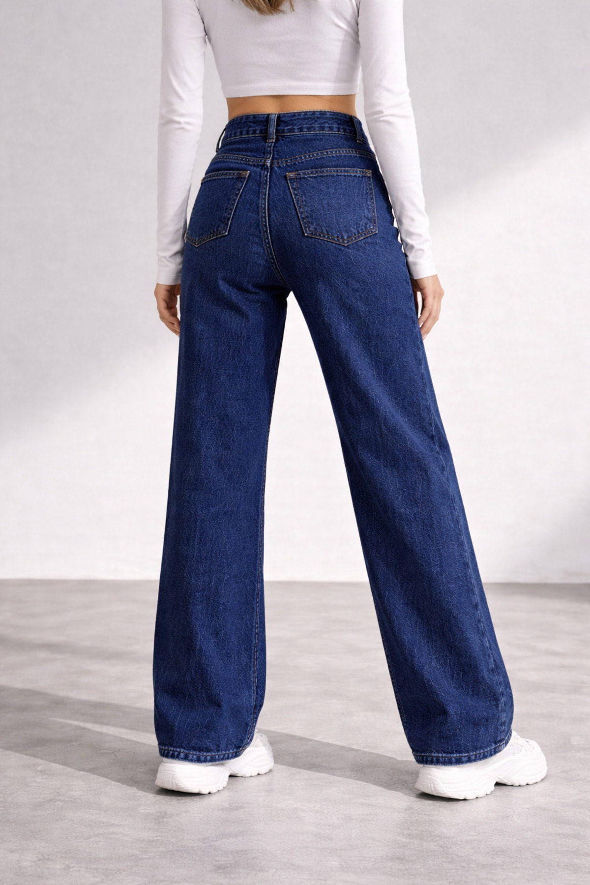 LİMABEL  Kadın Lacivet Jeans Yüksek Bel Salaş Kot Pantolon - Görsel 3