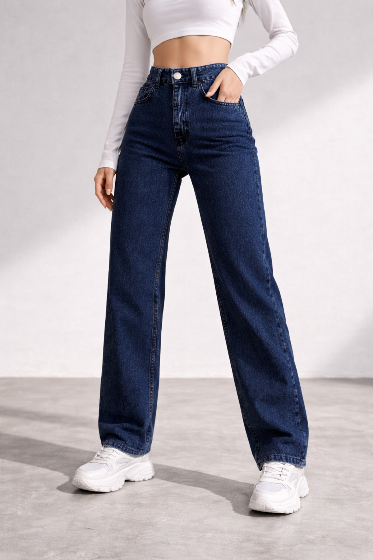 LİMABEL  Kadın Lacivet Jeans Yüksek Bel Salaş Kot Pantolon - Görsel 4