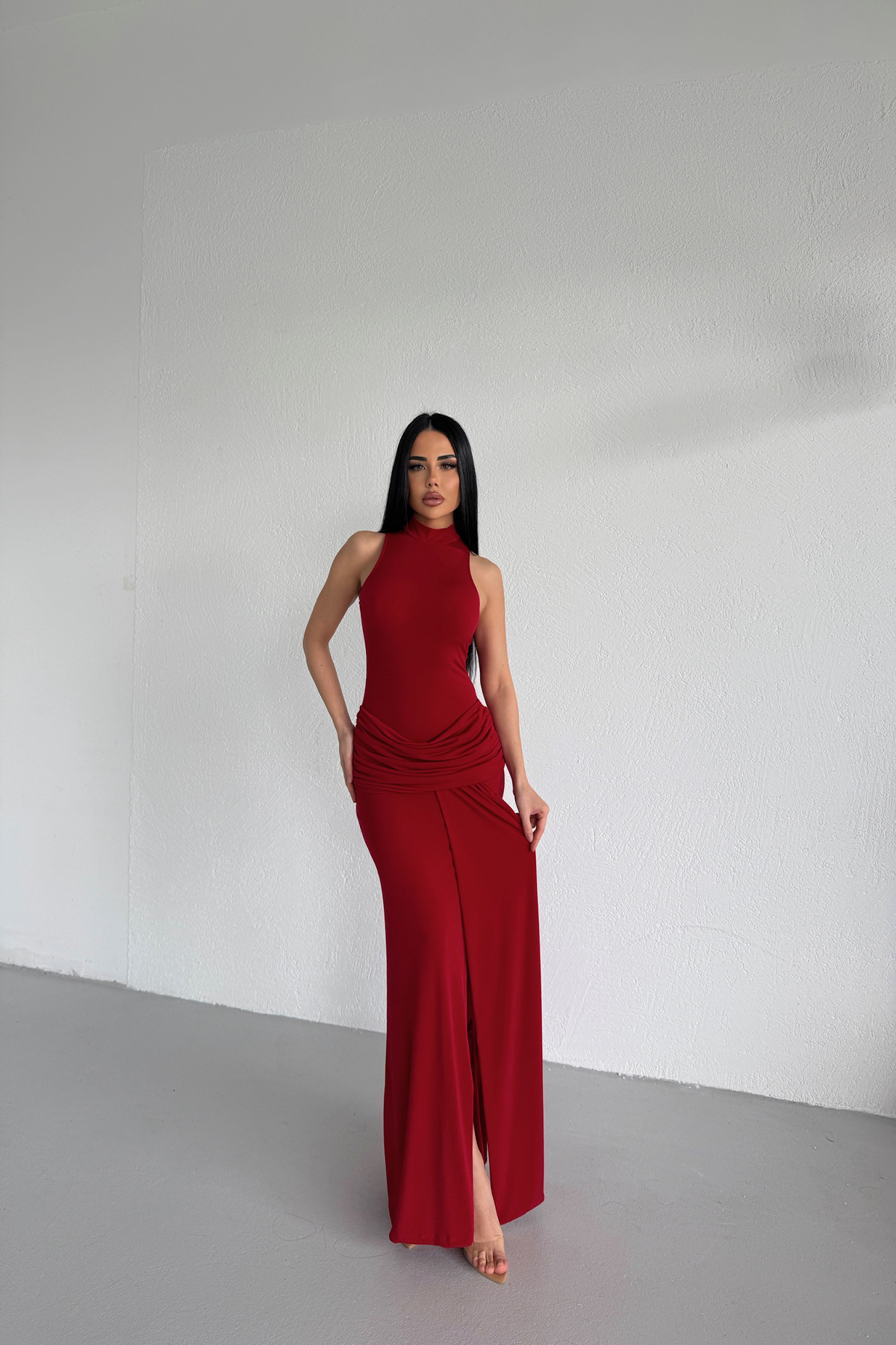 KAMACI BUTİK  HALTER YAKA TASARIM PRENSES ELBİSE - Görsel 5