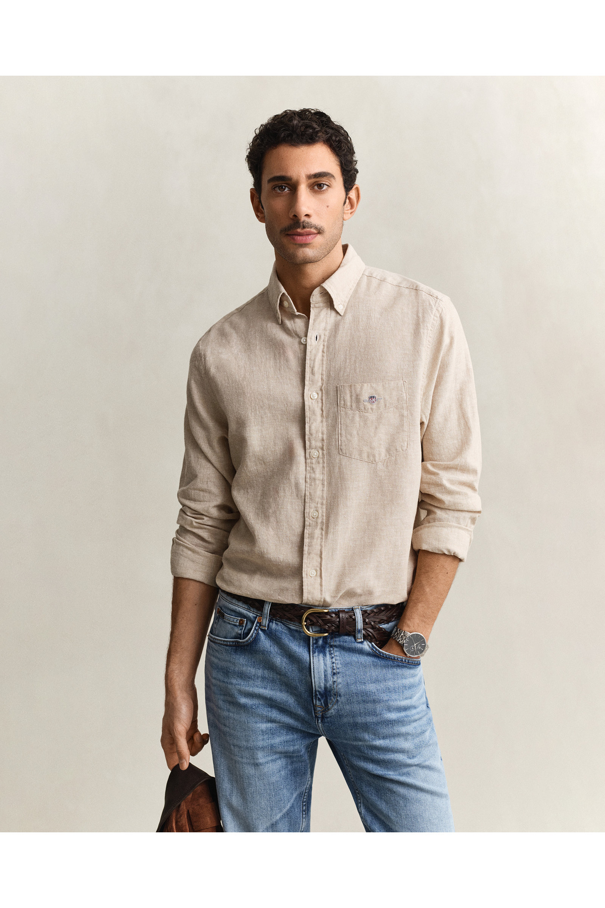 Gant Erkek Bej Regular Fit Logolu Gömlek — بژ 3250082