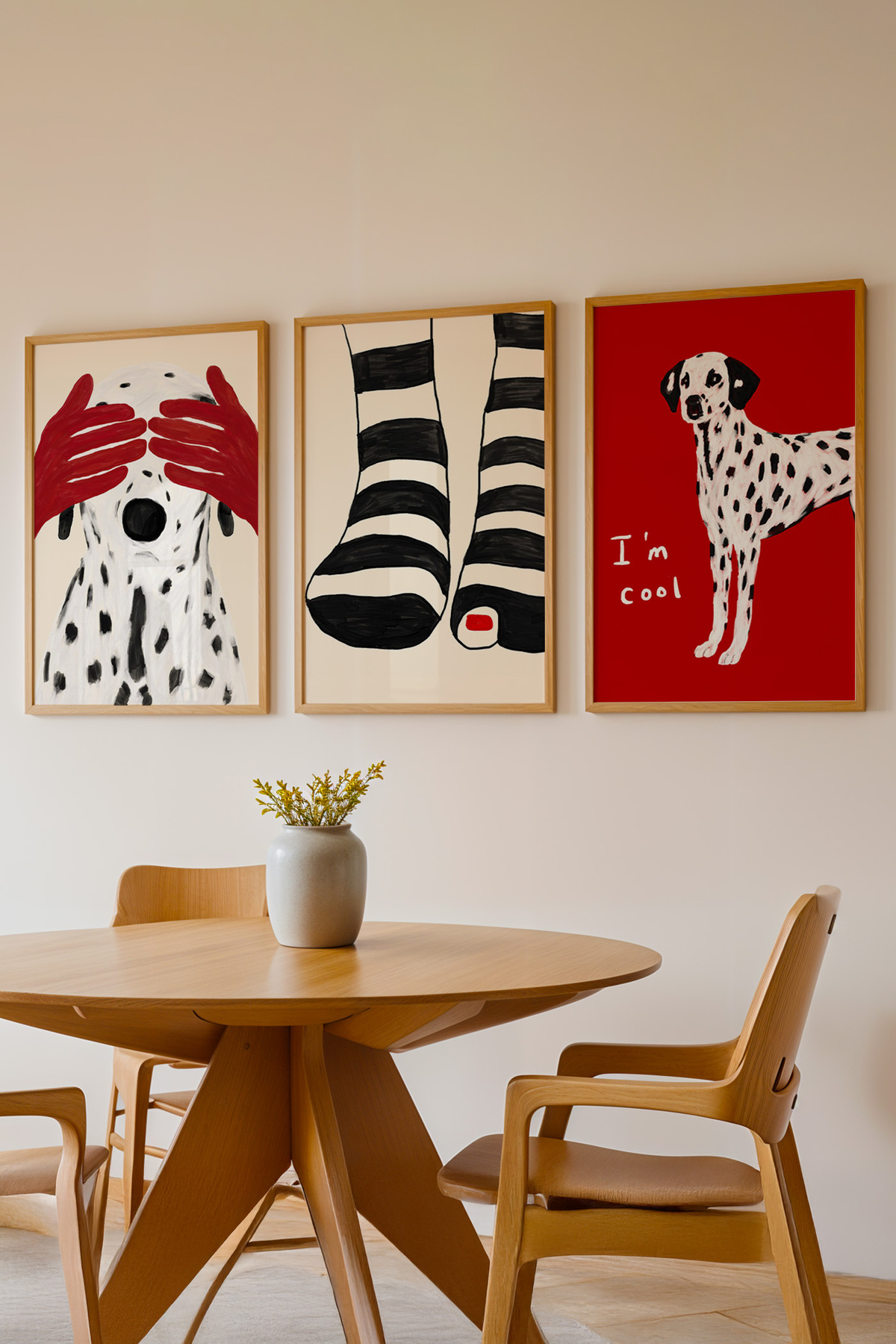 3’lü Modern Dalmaçyalı Figürlü Tablo Poster Seti Duvar Dekoru Çerçevesiz
