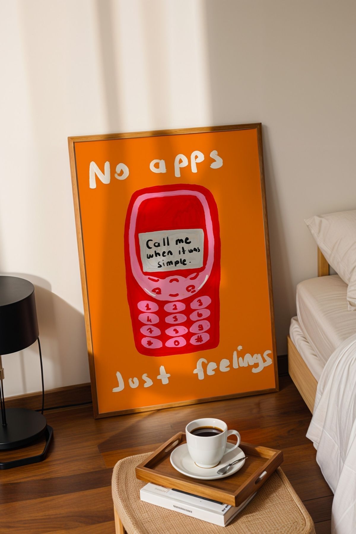 Nostaljik Telefon Figürlü Yazılı Modern Tablo Poster Duvar Dekoru Retro Tasarım Çerçevesiz