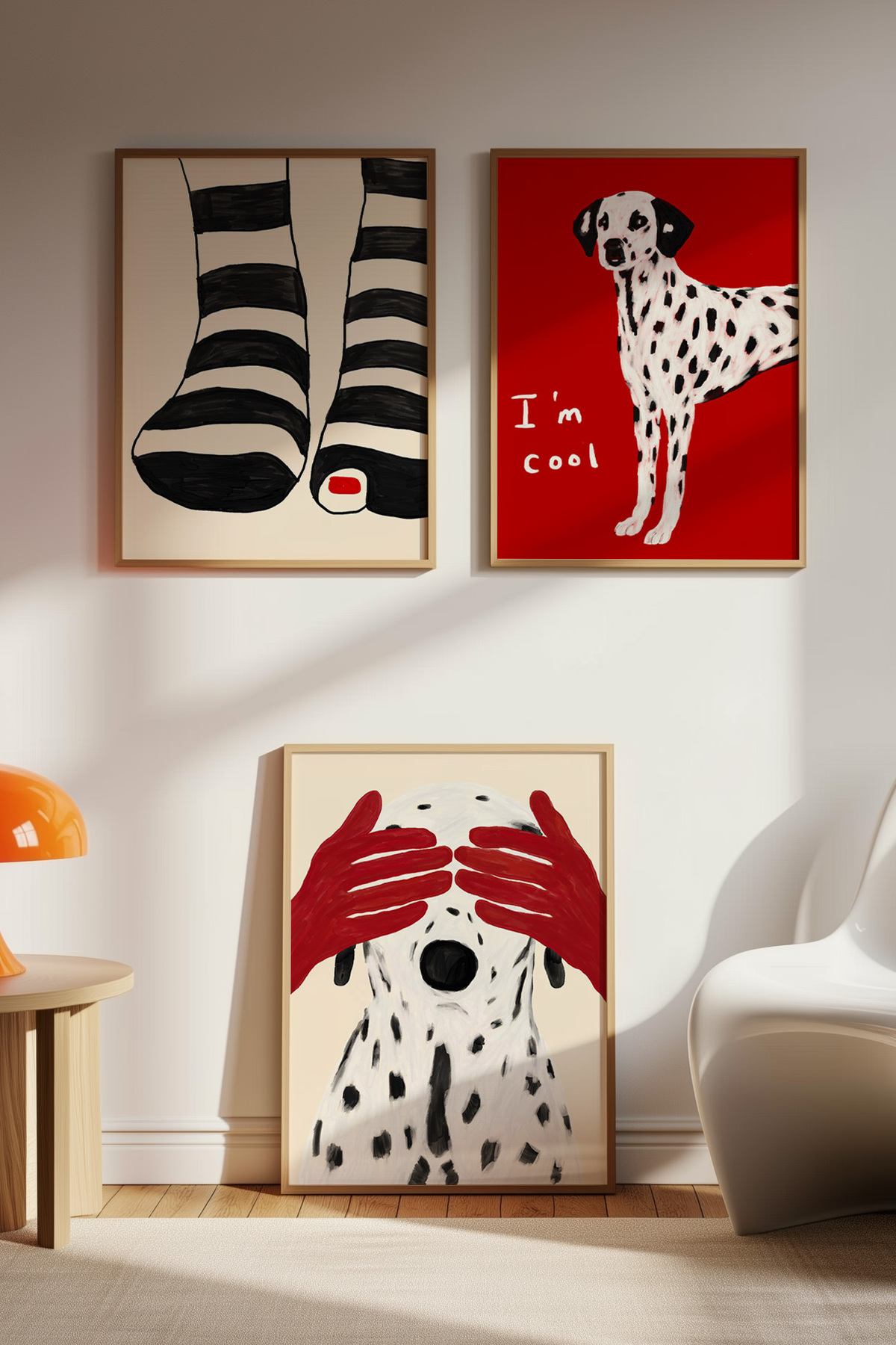 3’lü Modern Dalmaçyalı Figürlü Tablo Poster Seti Duvar Dekoru Çerçevesiz