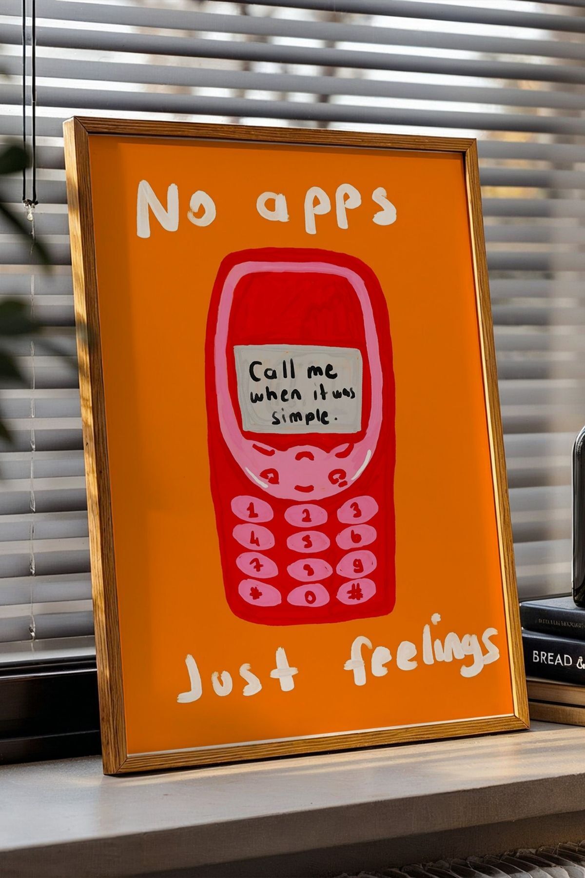 Nostaljik Telefon Figürlü Yazılı Modern Tablo Poster Duvar Dekoru Retro Tasarım Çerçevesiz