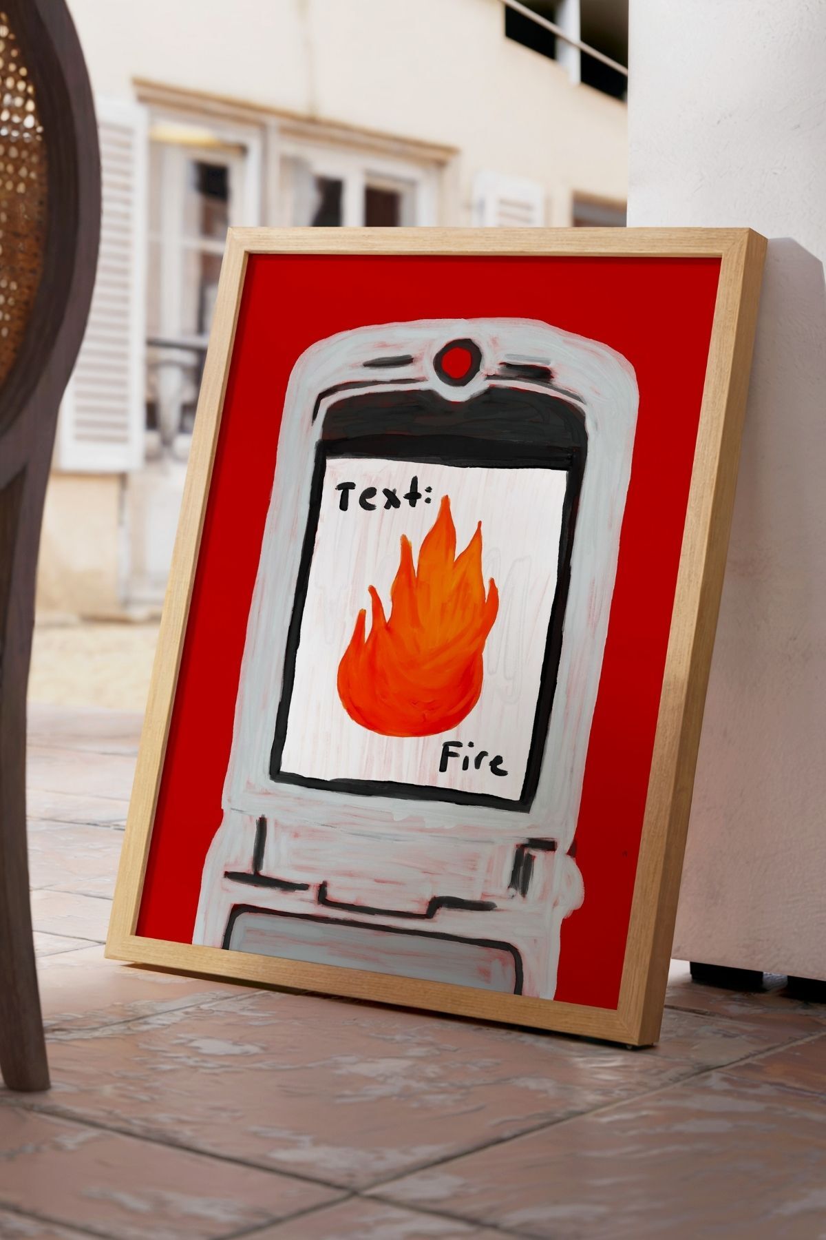 Modern Tablo Poster Kırmızı Zeminli Alevli Telefon Duvar Dekoru Genç Odası Tablosu Çerçevesiz