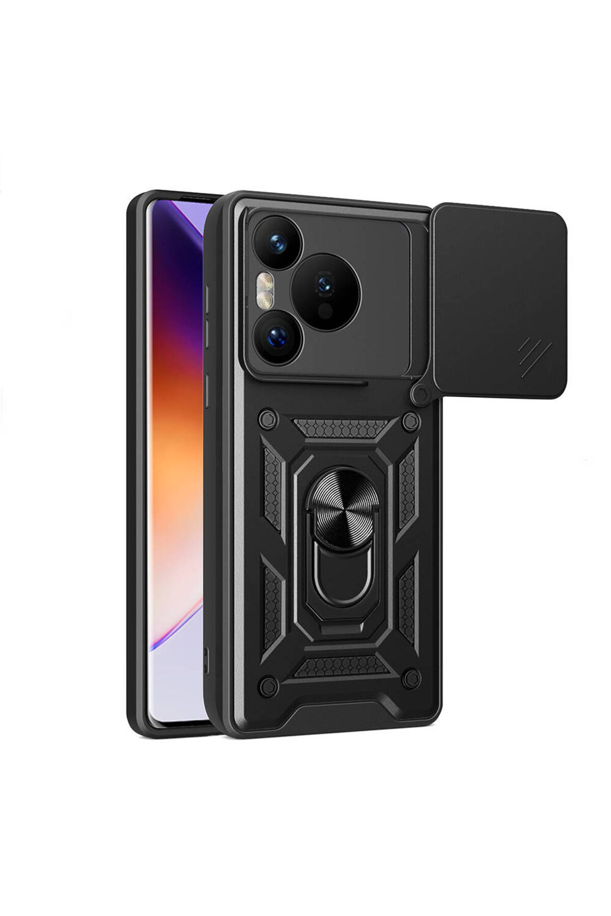 Huawei Pura 70 5G Kılıf Magnetik Standlı Kamera Korumalı NRTK Sürgülü Vega Kapak - Siyah