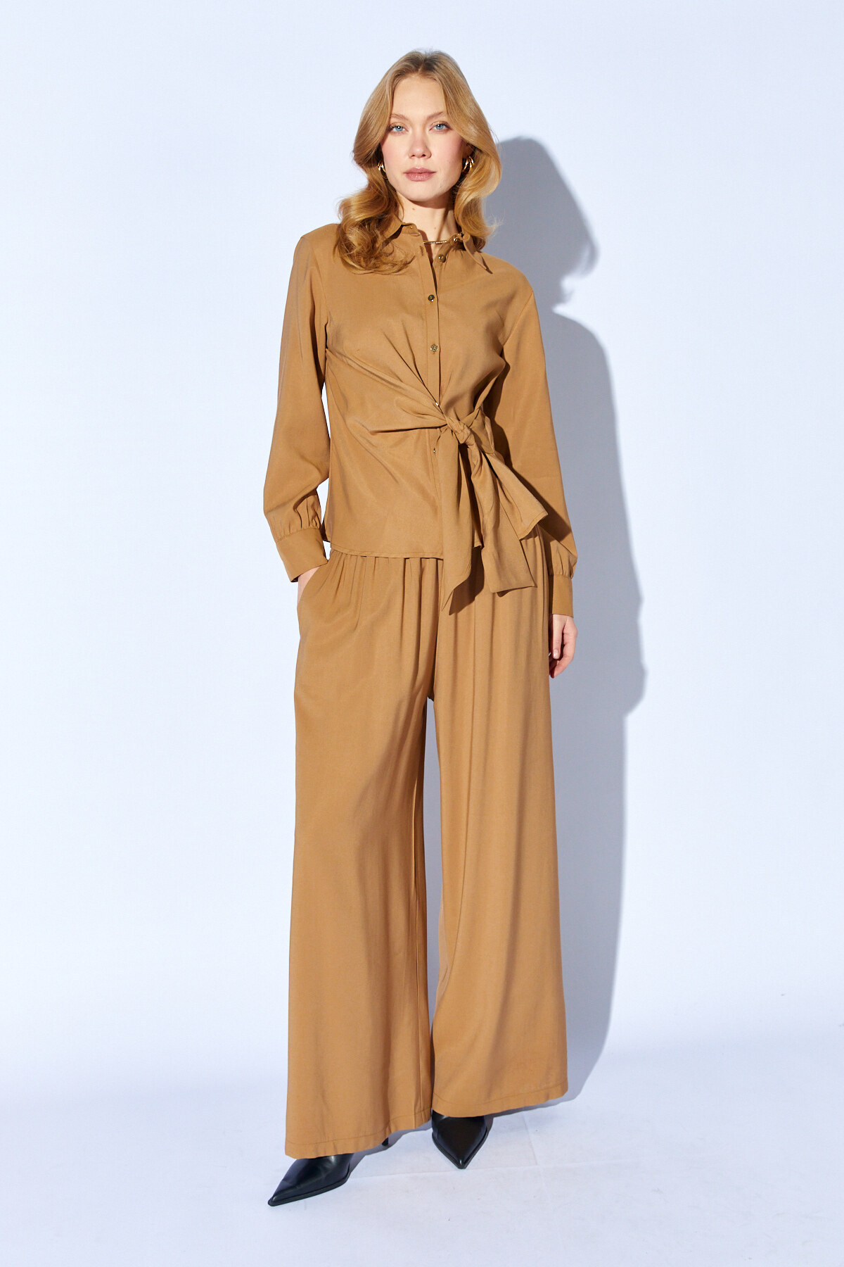 Coffee Elastic Waist Trousers |MKS6610462-1