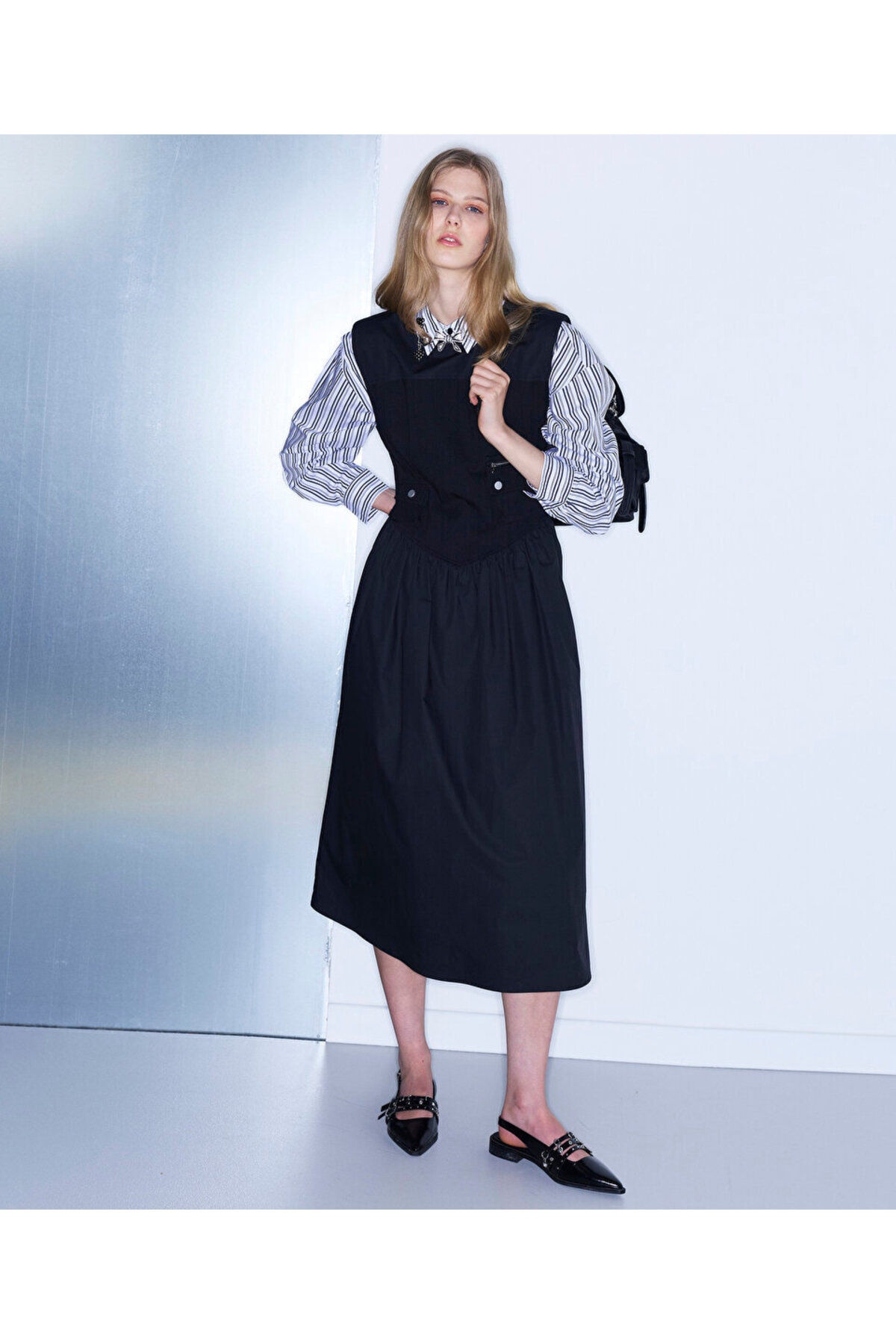 Twist Corse Effect Fabric Mix Dress
