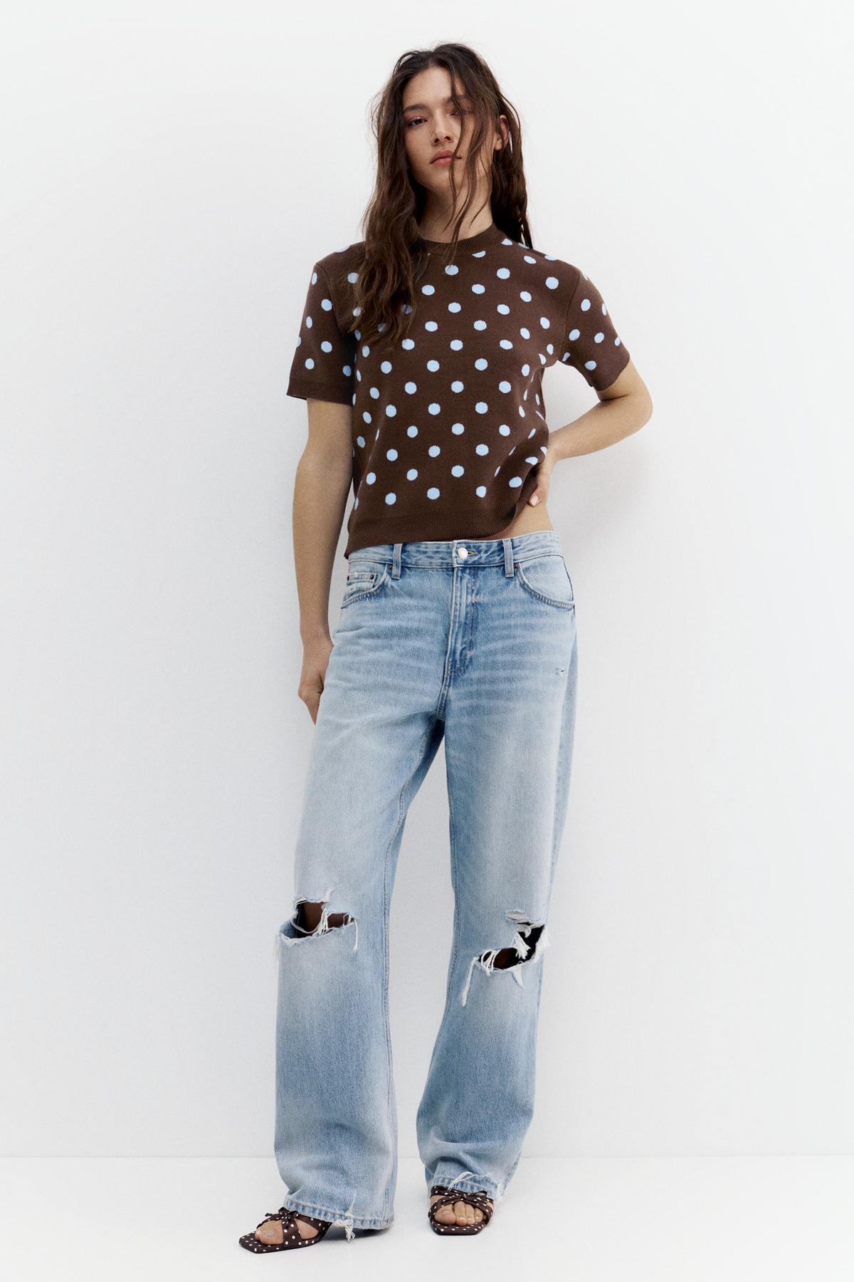 Pull & Bear  Puantiye desenli kısa kollu top - Görsel 3