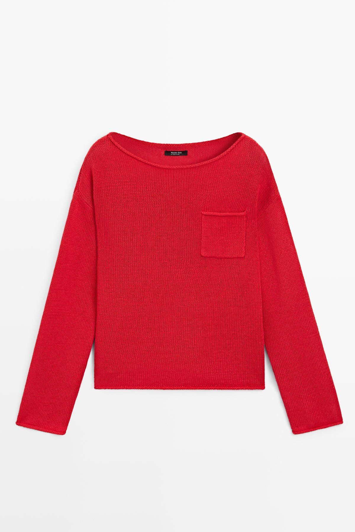 Massimo Dutti  Cepli pamuklu keten triko kazak - Görsel 5