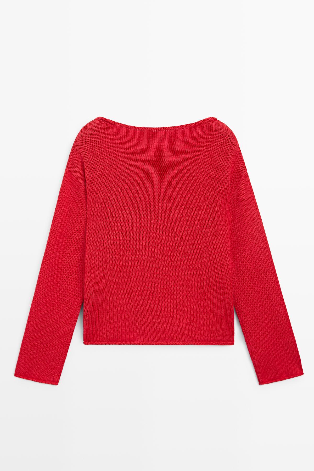 Massimo Dutti  Cepli pamuklu keten triko kazak - Görsel 8