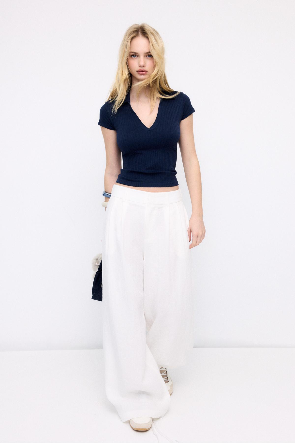 Stradivarius  Basic dikişsiz polo t-shirt - Görsel 2