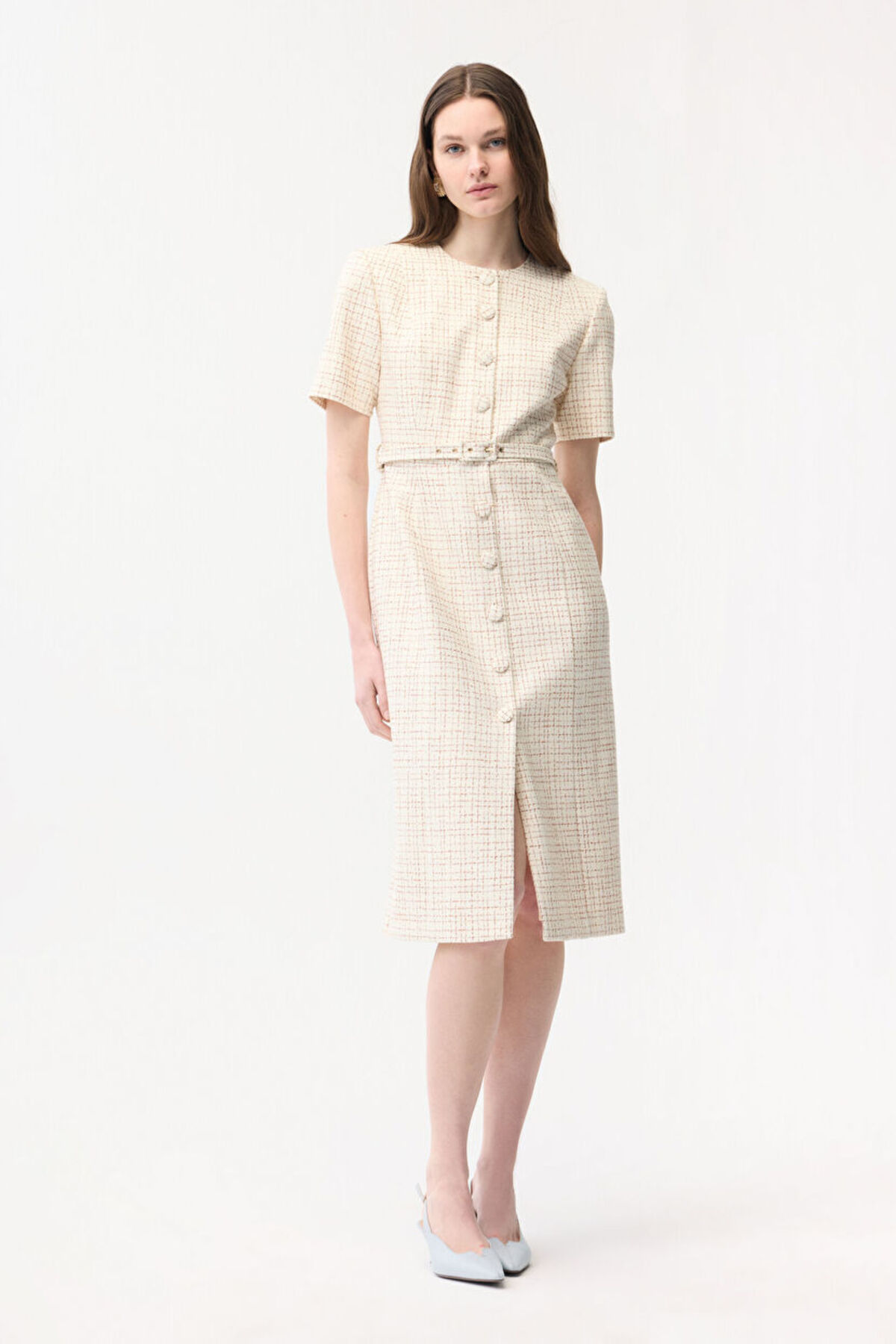 Button Front Tweed Dress
