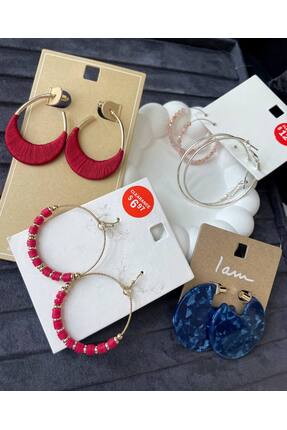 Luxiva 5 çift rankli boncuklu ve ipli kadın küpe