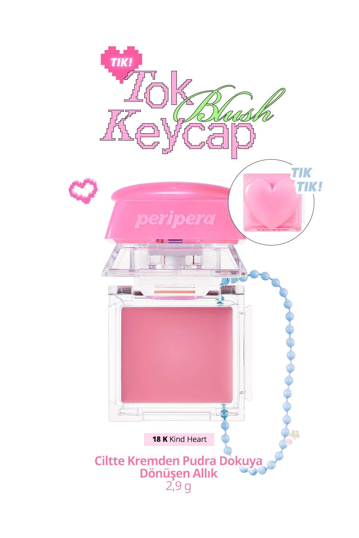 PERIPERA رژگونه Keycap (18 Kind Heart) که روی پوست از حالت کرم به پودر تبدیل میشود — صورتی 111684