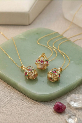 Claritas Takı Kadın Nar Sepeti Kolye Altın Kaplama Çelik Zincirli Zirkon Taşlı