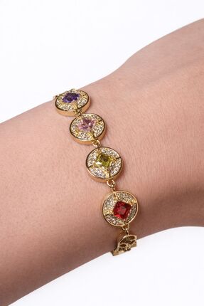 Lumiva accessories Gold Renkli Taş Detaylı Halka Form Kadın Bileklik