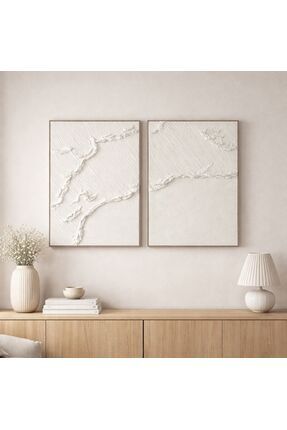 Yd Art Gallery Vernikli Dalga Desenli 2’li Rölyef Pasta Çerçevesiz Tablo – El...