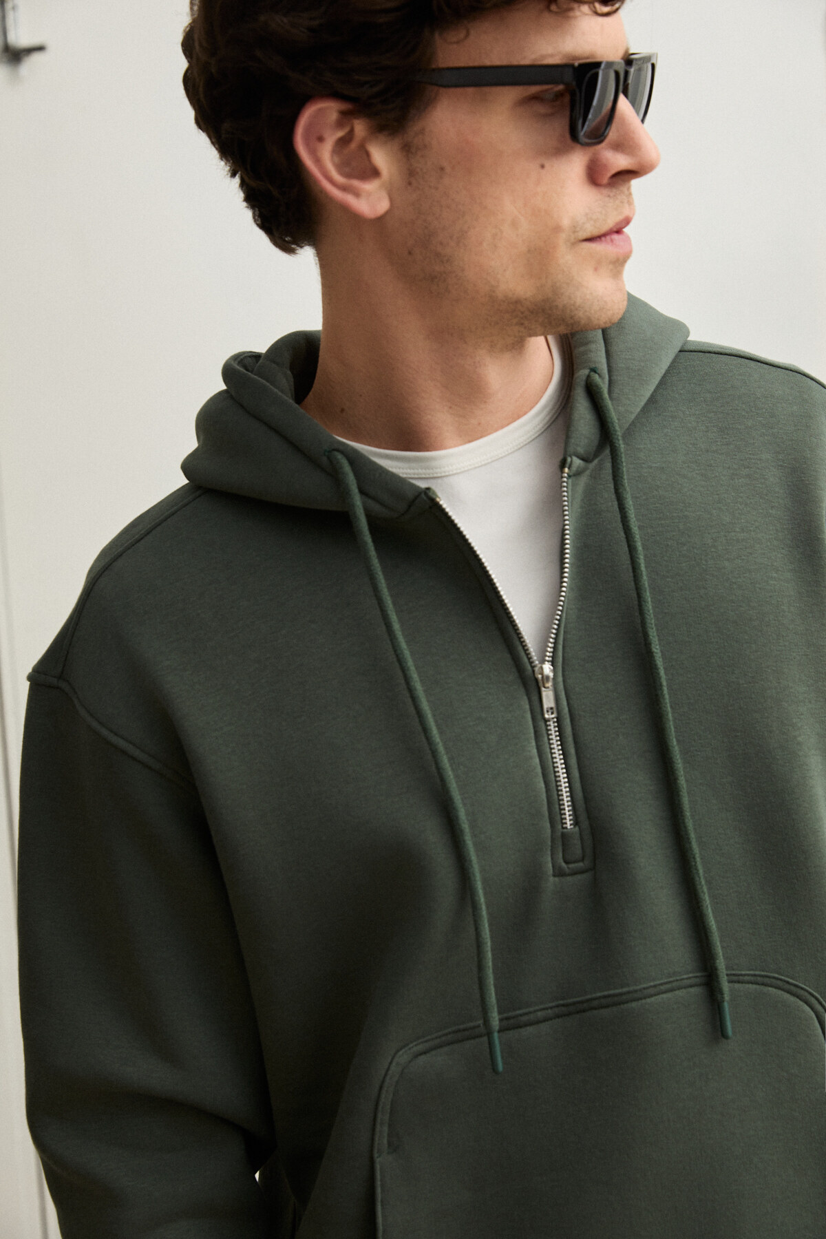 GRIMELANGE  JUSTUS Erkek Kapüşonlu Kanguru Cepli Fermuar Yakalı Yeşil Sweatshirt - Görsel 3