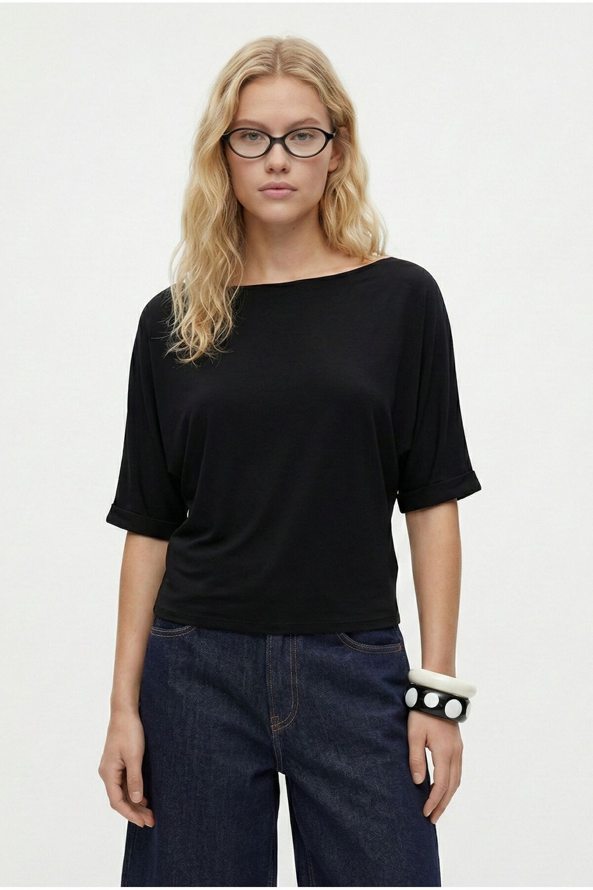 Ritnice  Kadın Germa Asimetrik Omuz Detay Siyah Bluz - Görsel 4