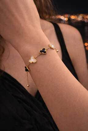 Banum Luxury Şık Tasarımlı Kelebek Siyah Beyaz Renkli Bileklik