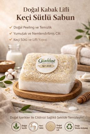 Güzeldost Doğal Kabak Lifli Keçi Sütlü Sabun | Lifli Peeling Etkili