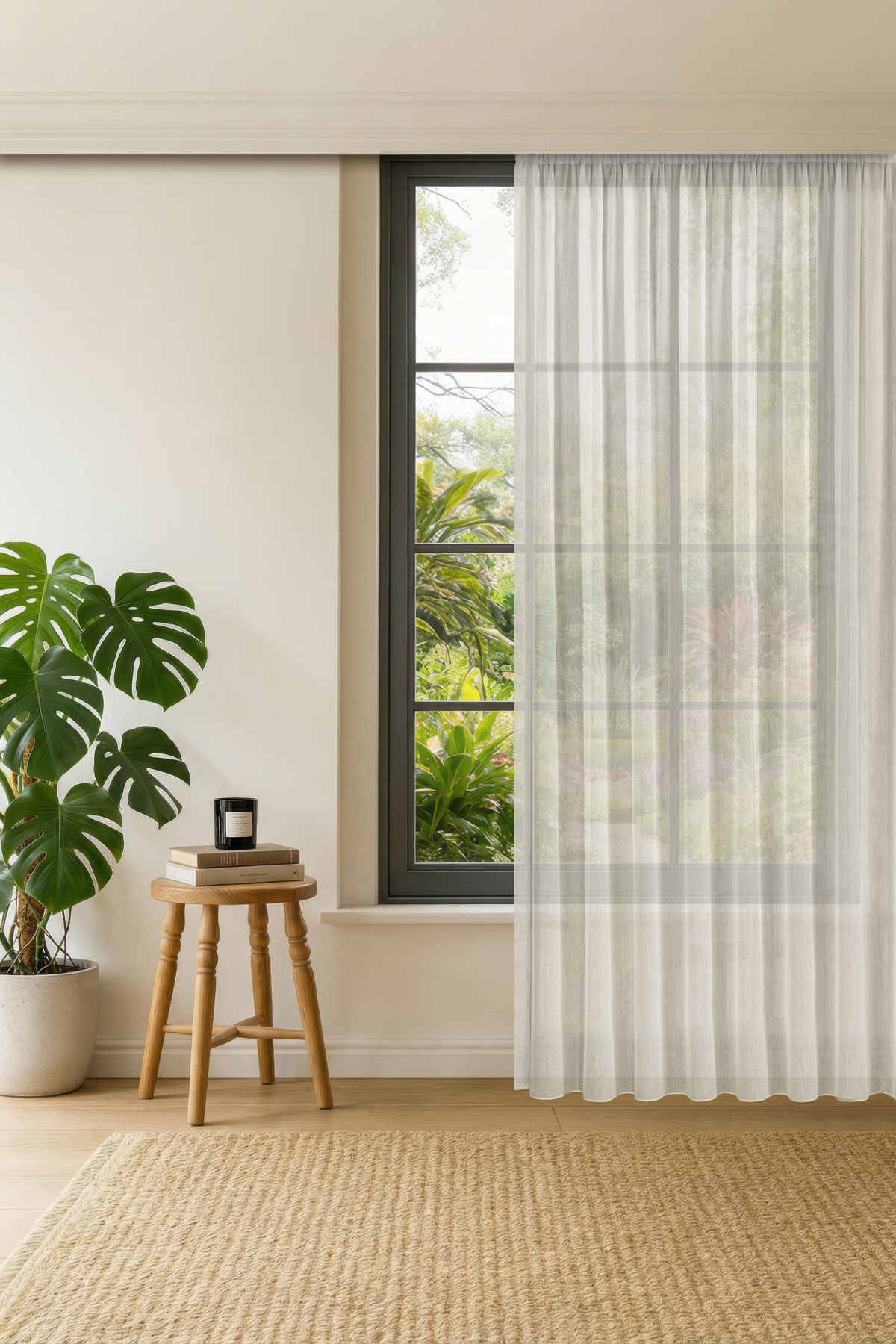 Luxury silky textured bamboo anti-wrinkle iron-free HIGH QUALITY TULLE CURTAIN with cream EXTRAPHORY
