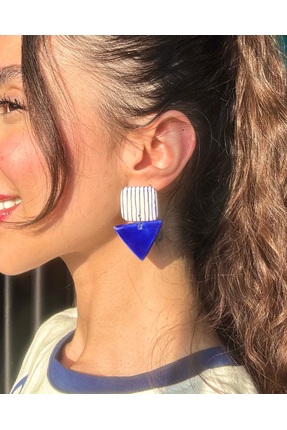 Rapoolin accessories El yapımı Seramik lacivert beyaz el çizimi küpe
