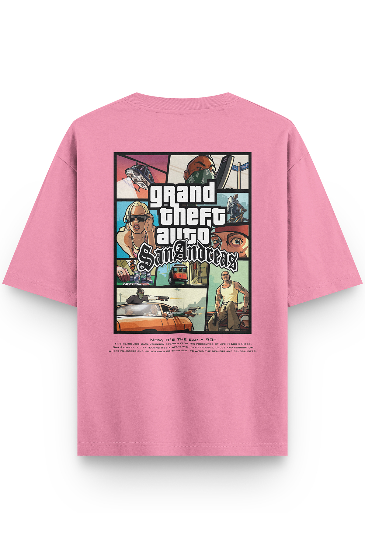 Gta San Andreas Back Printed Semi-Oversized Pink T-shirt 1364