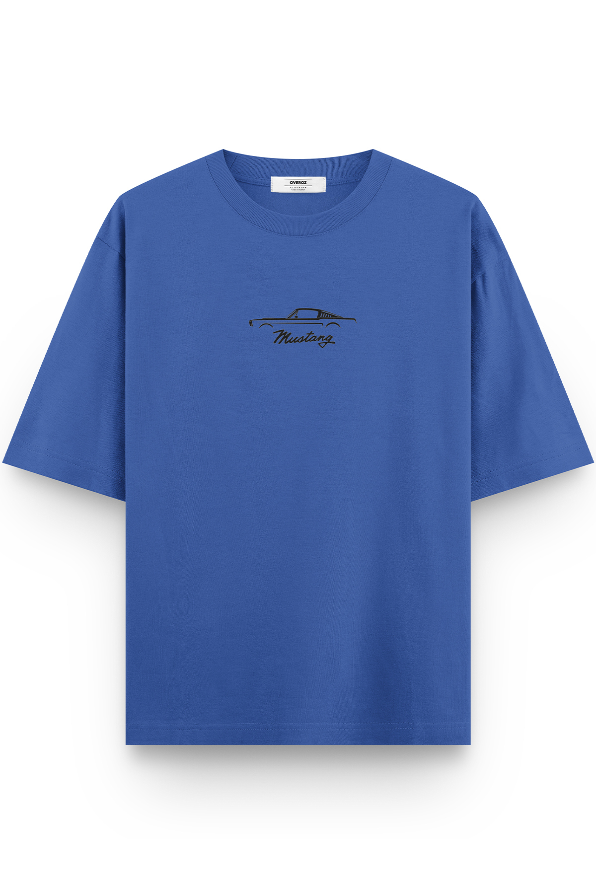 Classic Car Ford Mustang Printed Semi-Oversized Blue T-shirt 1184