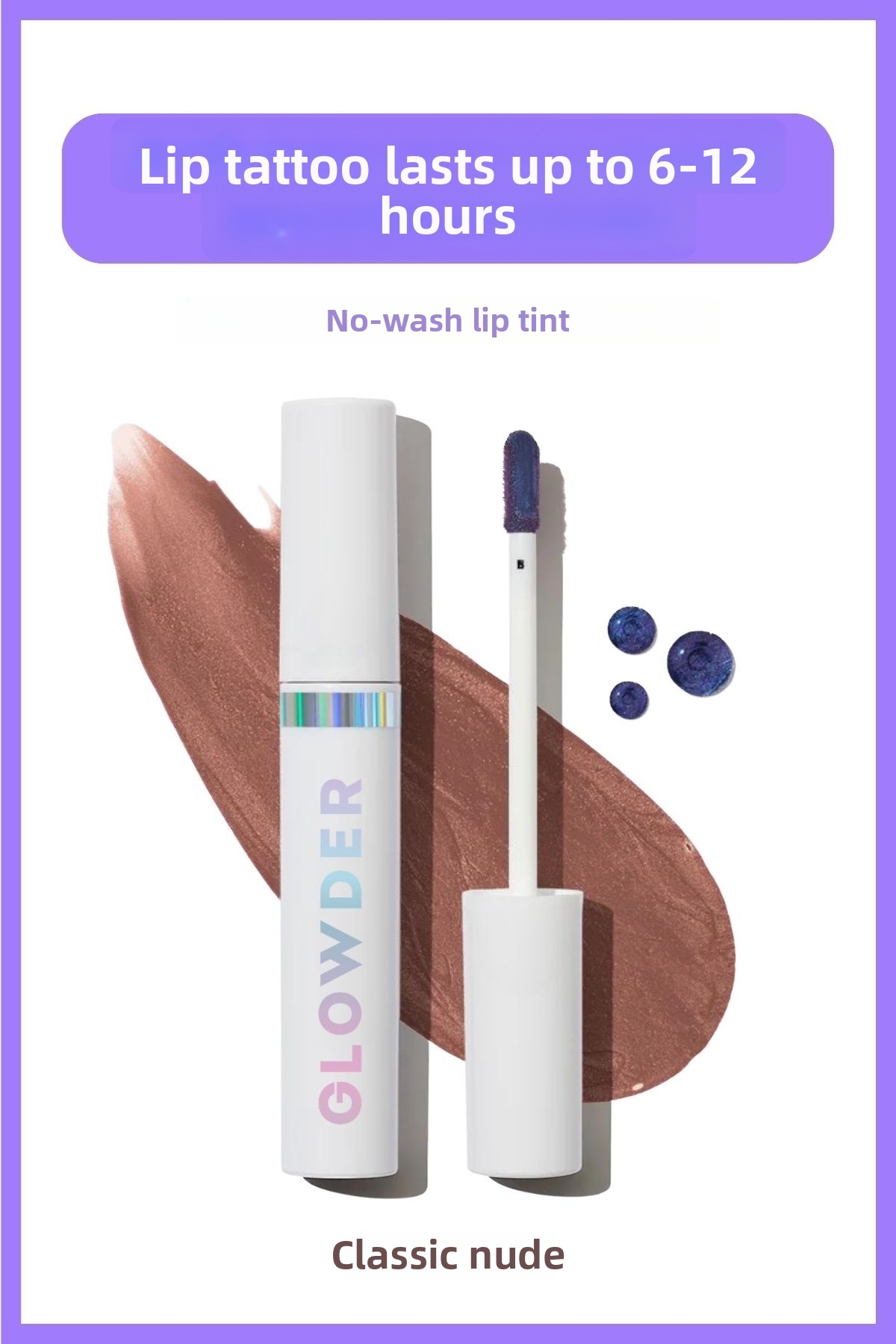 Glowder Natural Peel-Off Lipstick Nude Permanent Lipstick Lip Tattoo Lip Stain 12 Hours Smudge-Proof