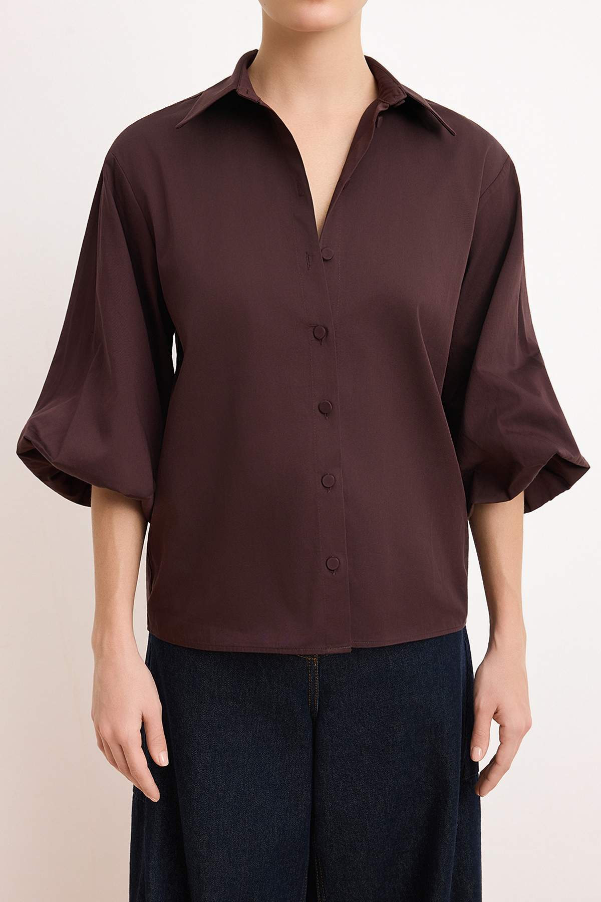 Trendyolmilla  Mürdüm Premium Kalite Pamuk Poplin Gömlek TWOSS26GO00074 - Görsel 3