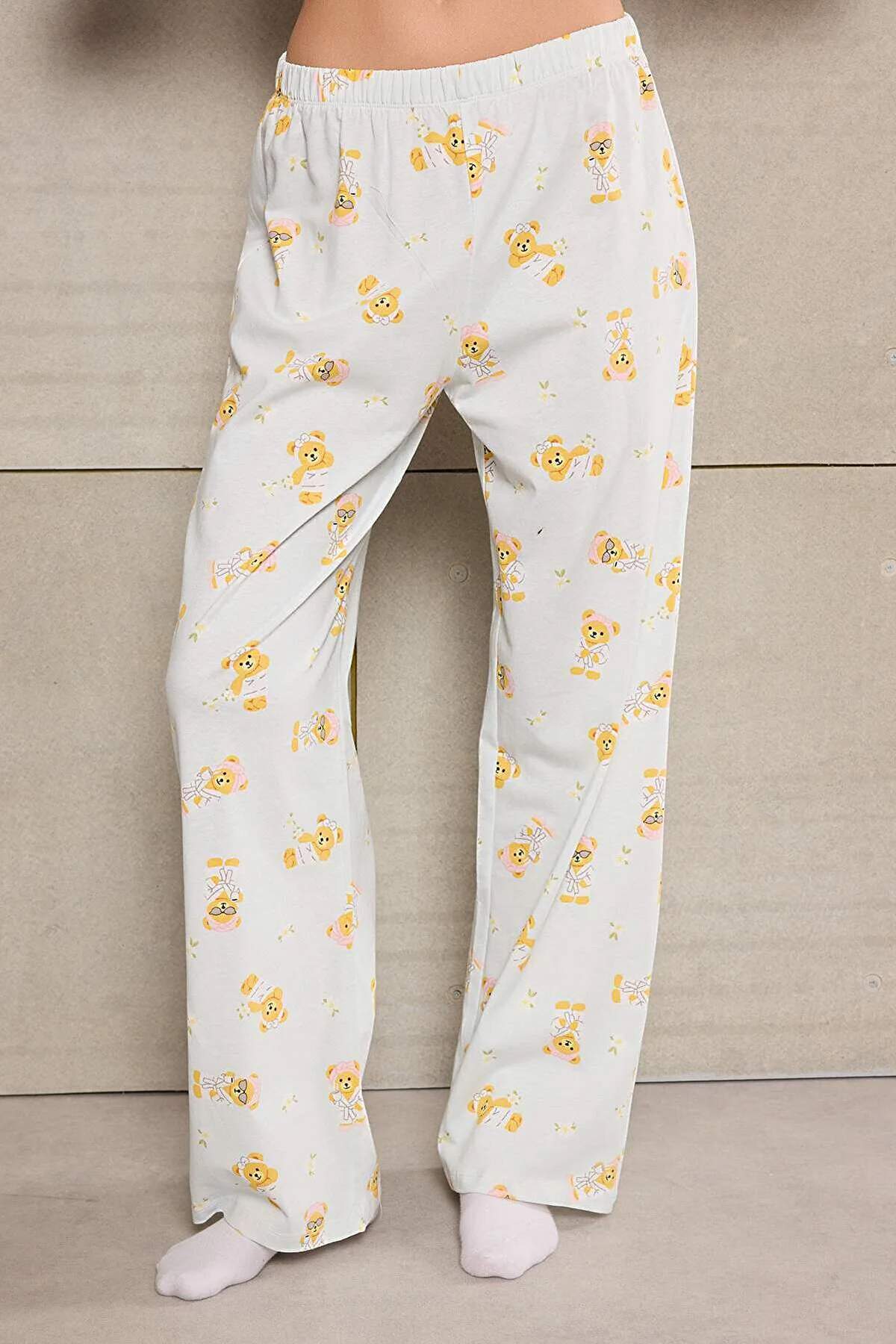 Trendyolmilla  Teen Mavi %100 Pamuklu Ayıcık Desenli Örme Pijama Takımı THMSS26PT00025 - Görsel 4