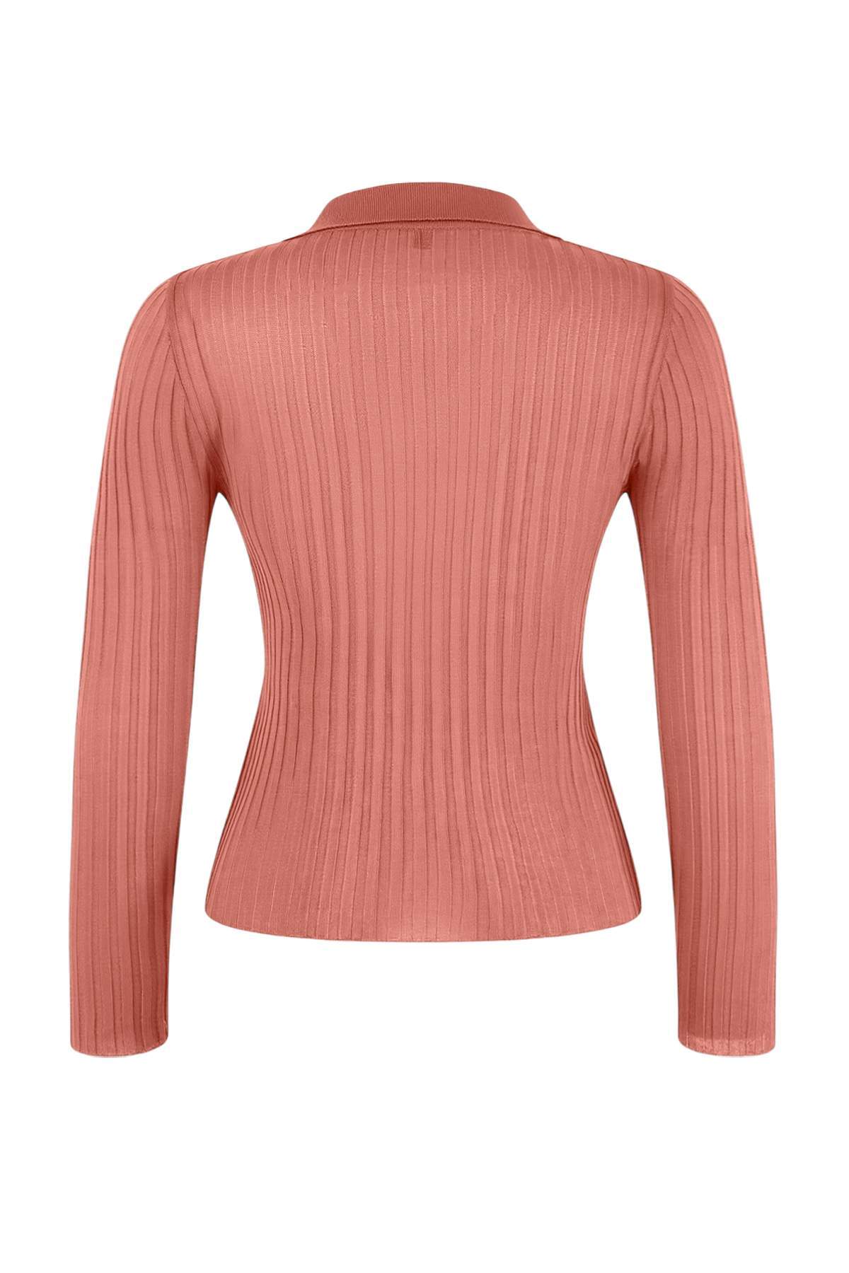 Trendyolmilla  Wardrobe Essentials Kiremit Fitilli Polo Yaka İnce Triko Kazak TWOSS26KZ00004 - Görsel 6