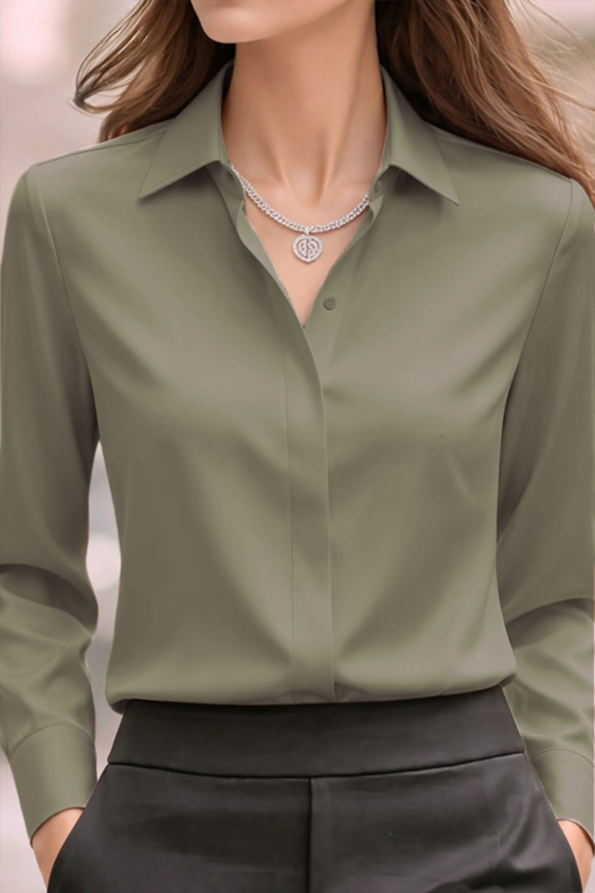 TRENDBUTİKOFFİCİAL  Dubai Krep Kumaş Gömlek - Çağla Yeşili - Görsel 2