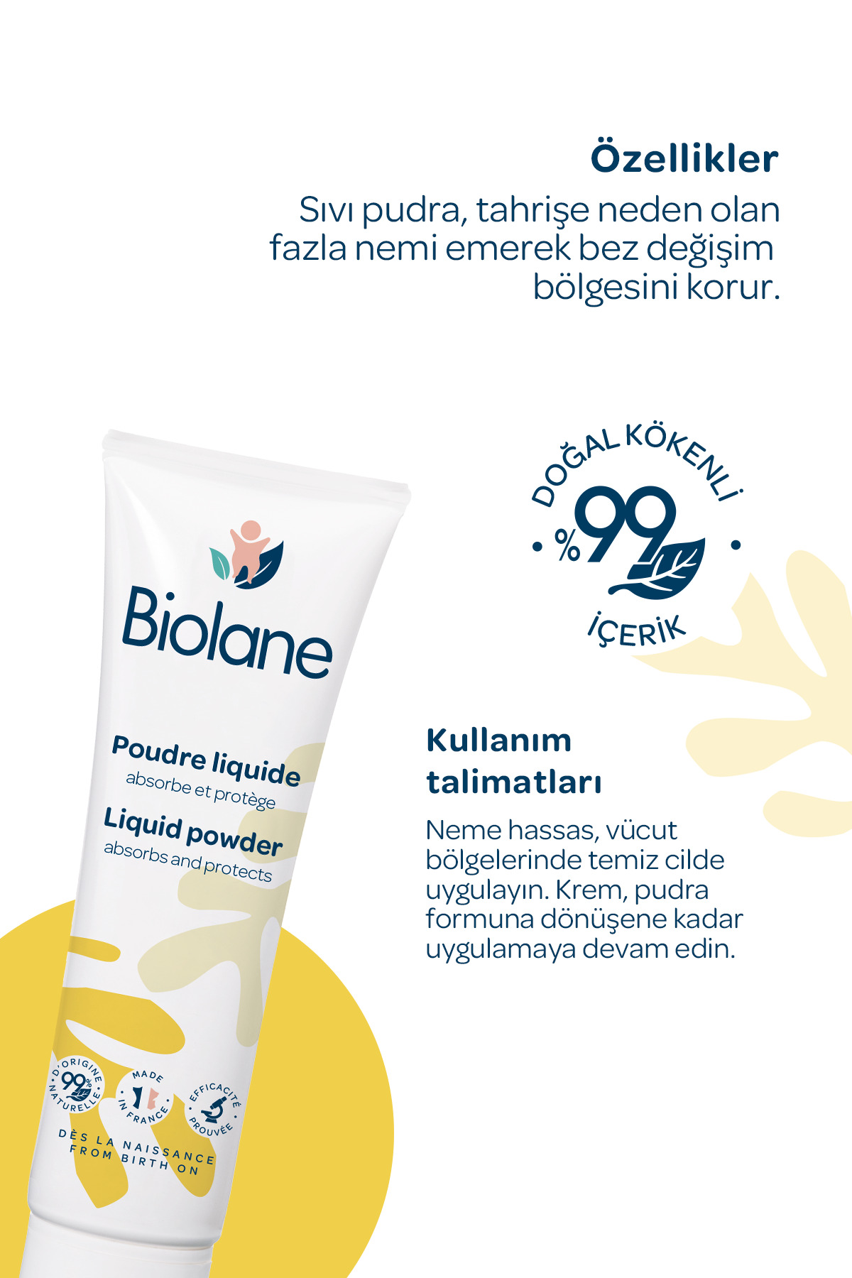 Biolane %99 Doğal İçerikli Sıvı Pudralı Pişik Önleyici Koruyucu Nemlendirici Krem (100ml) fotoğrafı 4 (önizleme)