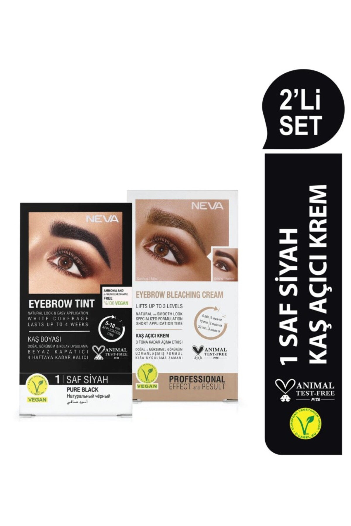 2'Lİ SET Kaş Boyası 1 SAF SİYAH + Kaş Açıcı Krem (vegan) — مشکی OTR092 EYEBROW 1/AÇICI