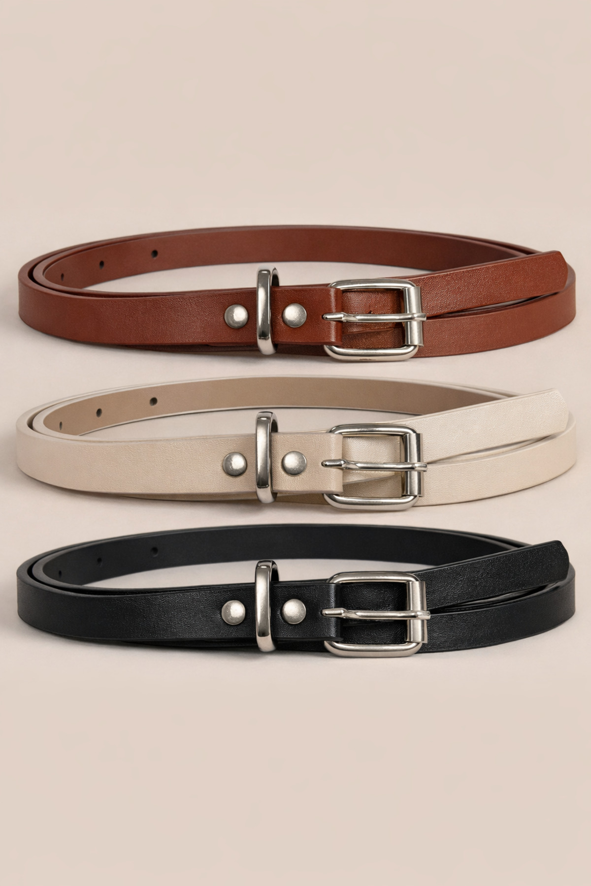 3 Pcs Nude Faux Leather Belts